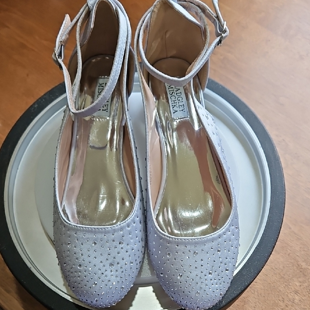 Badgley Mischka Blue-gray Crystal-Studded Ankle-Strap Mules